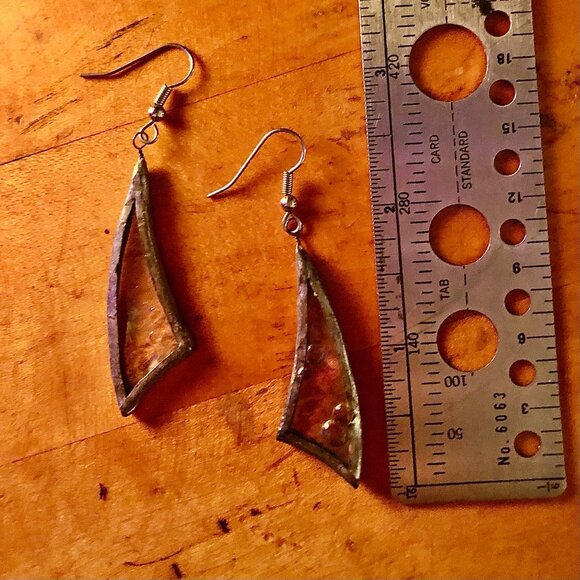 Elegant Handmade Artisan Clear Glass Earrings with Iridescent Finish - Picture 4 of 5